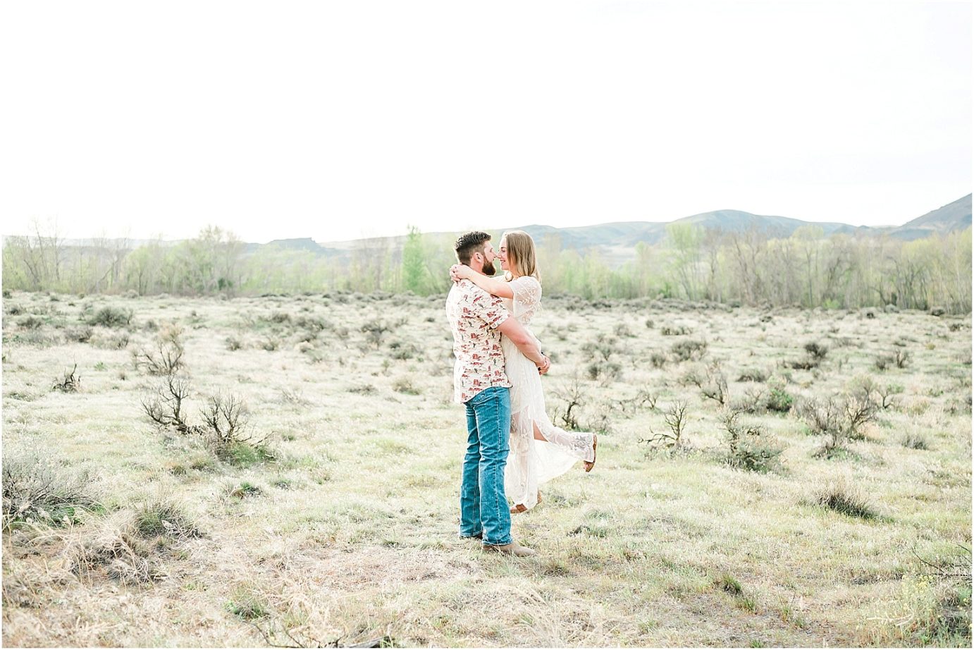 eastern washington engagement session PNW photographer Travis and arianna dancing in a field