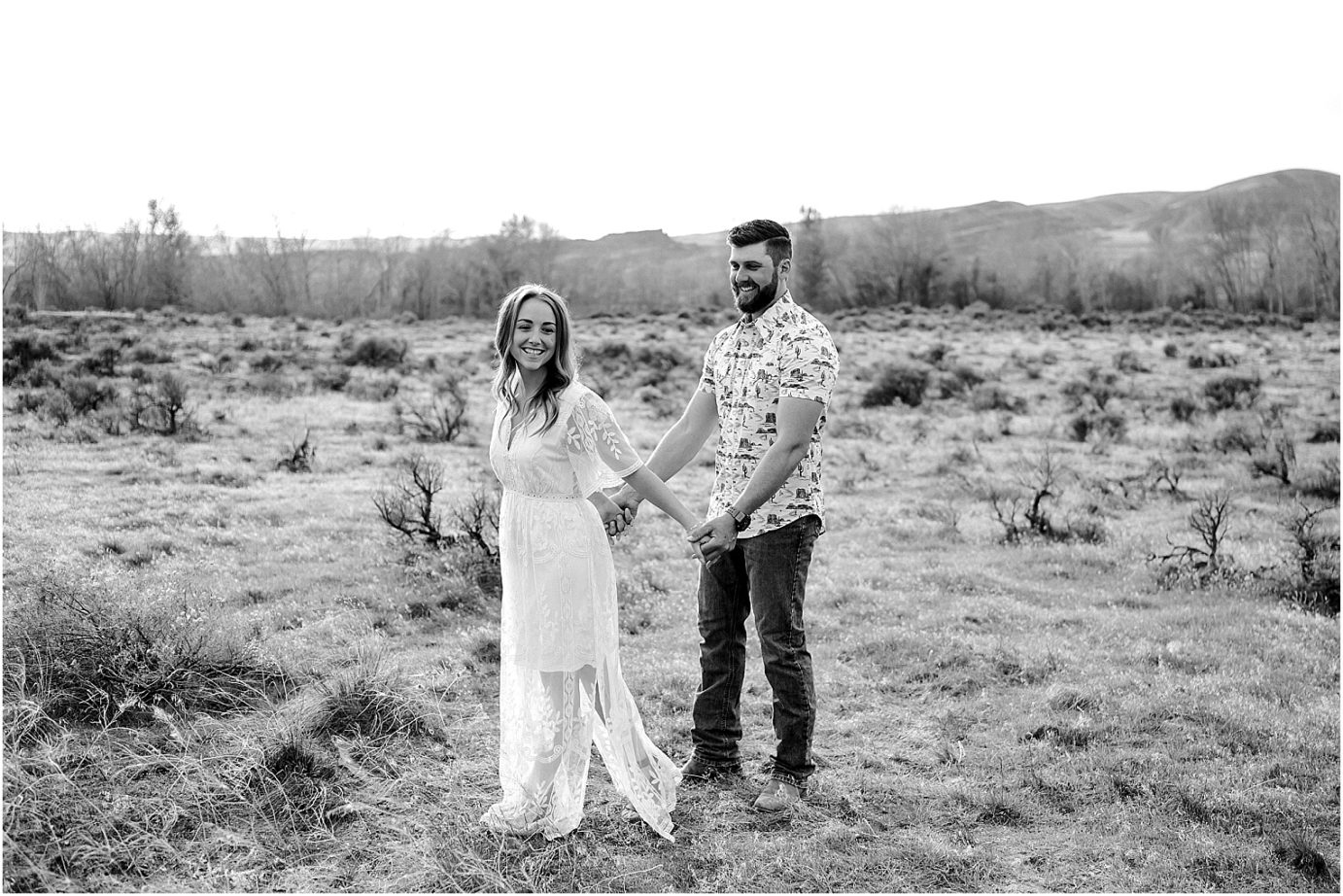 eastern washington engagement session PNW photographer Travis and arianna dancing in a field