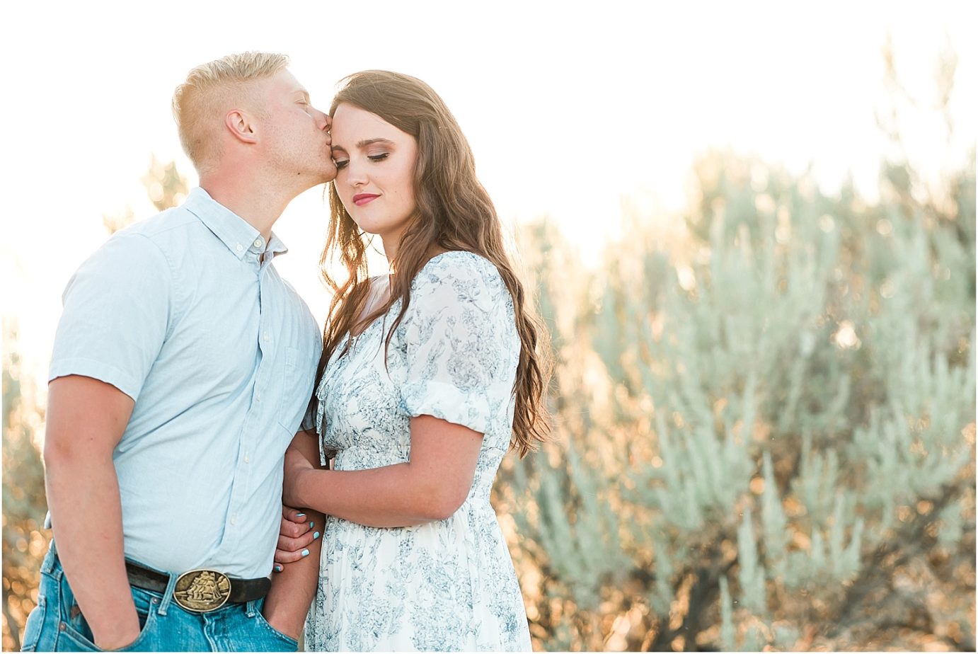 richland engagement session richland photographer Nate and Jacqueline standing in sagebrush