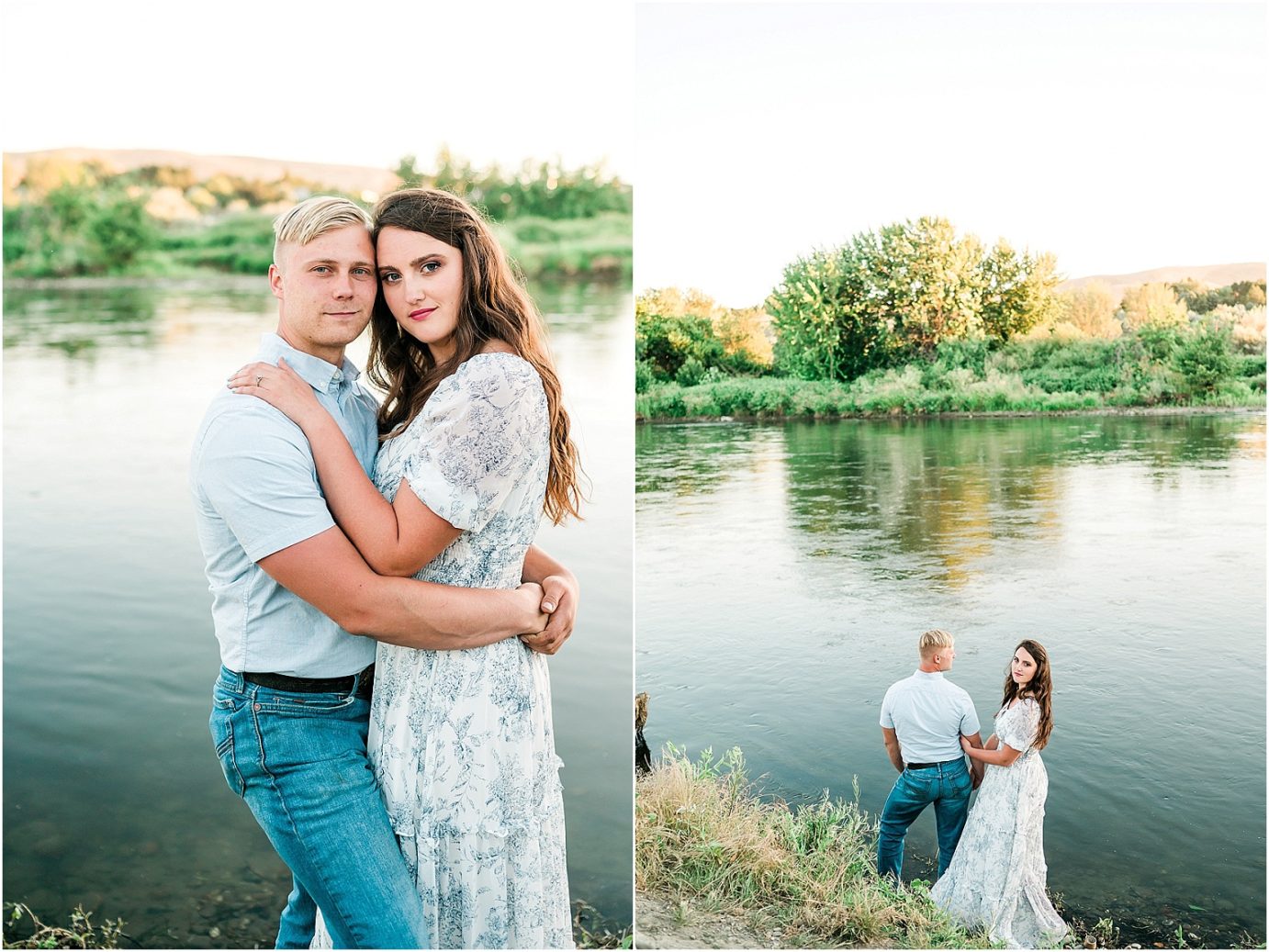 richland engagement session richland photographer Nate and Jacqueline standing by the river