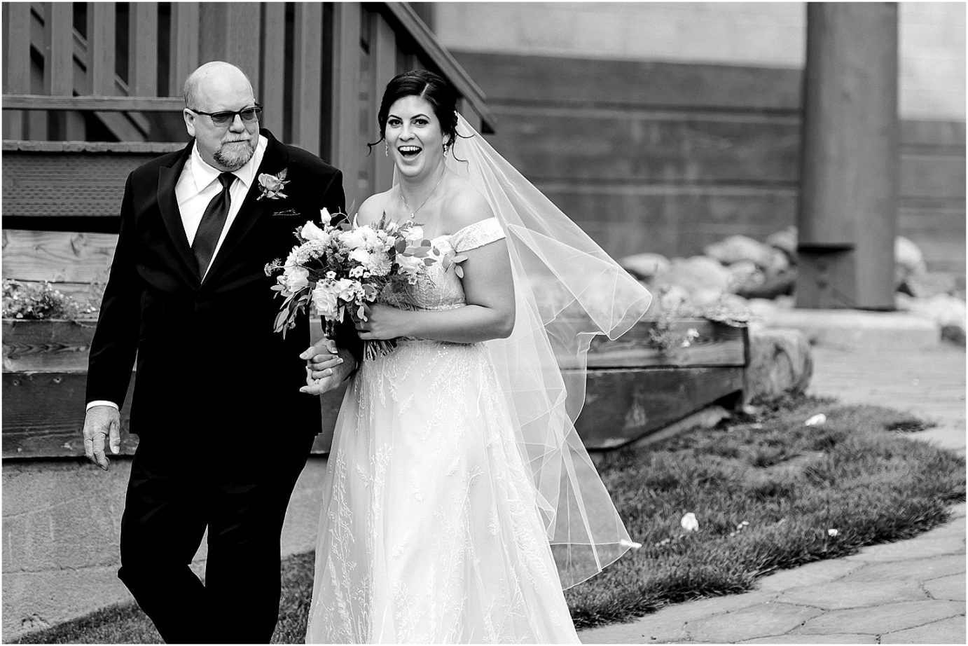 Intimate Pine River Ranch Wedding Leavenworth Photographer Jon and Kristen walking down the aisle with dad