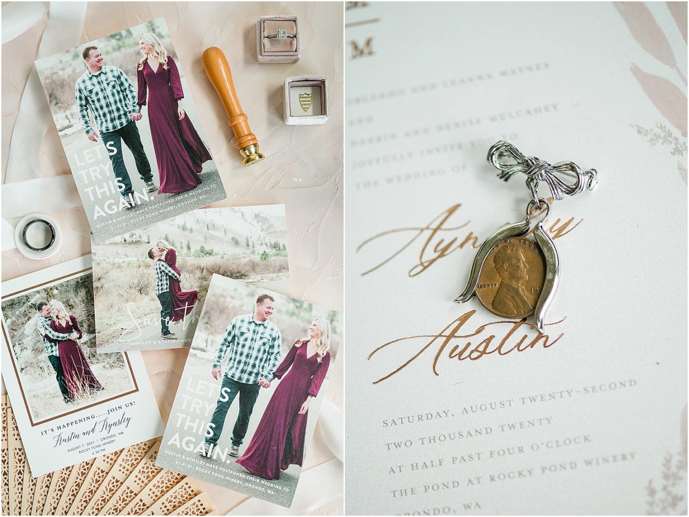 Rocky Pond Winery Wedding Chelan Photographer Austin and Aynsley invitation Suite