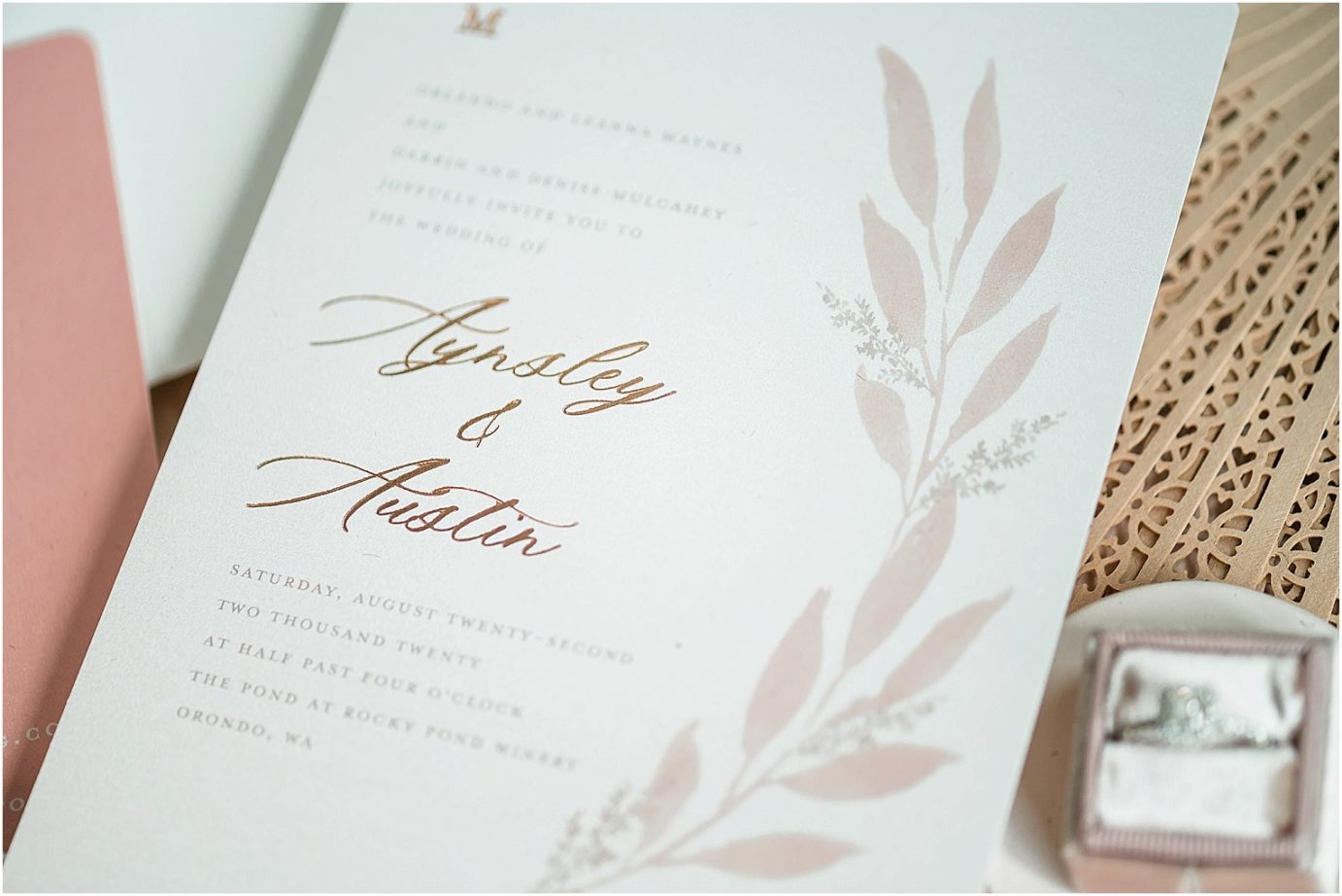 Rocky Pond Winery Wedding Chelan Photographer Austin and Aynsley invitation Suite