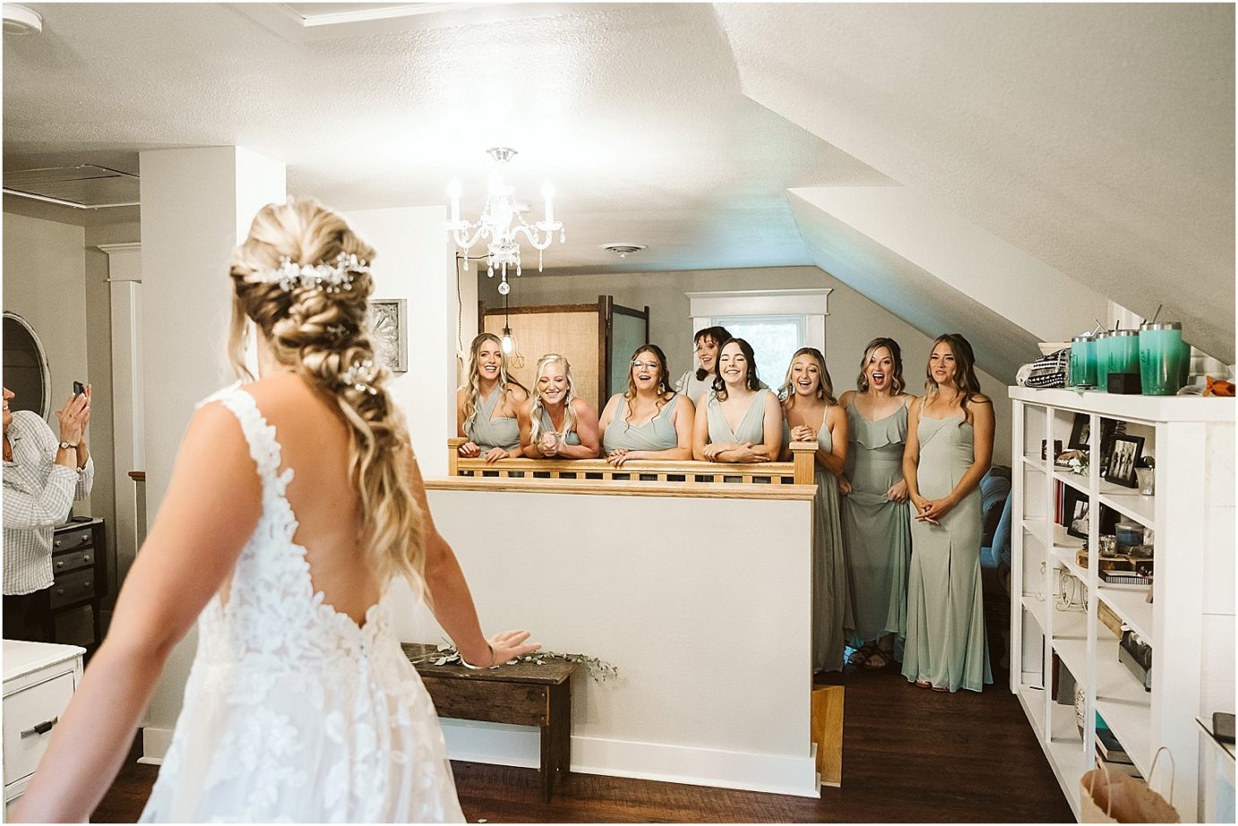 Barn at Blue Meadows Wedding Dayton WA Kyle and Malia bride's first look with bridesmaids