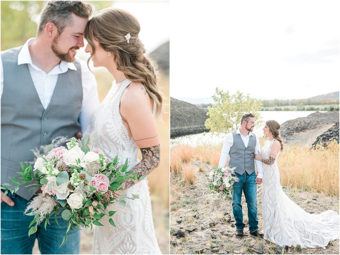 Eastern Washington Elopement Photographer Mike and Carley standing by the river
