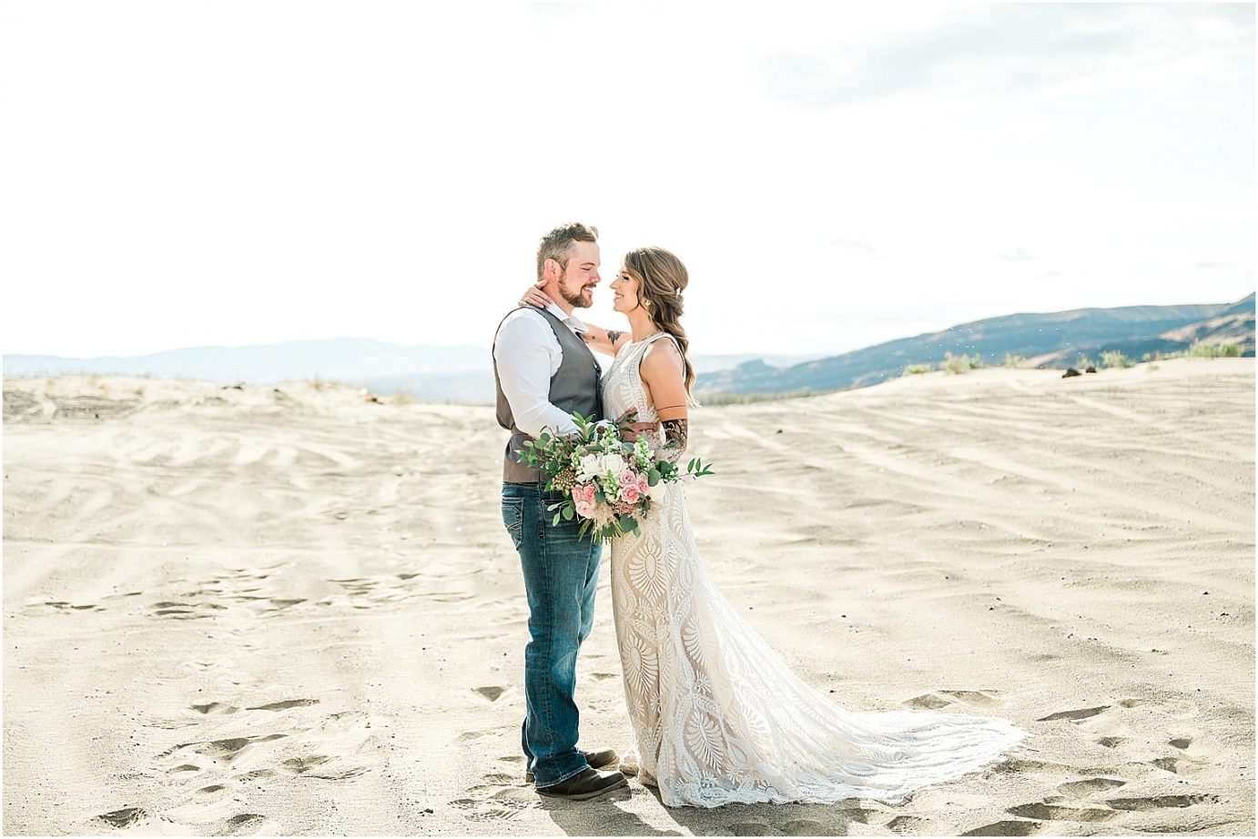 Eastern Washington Elopement Photographer Mike and Carley couple standing on sand dunes