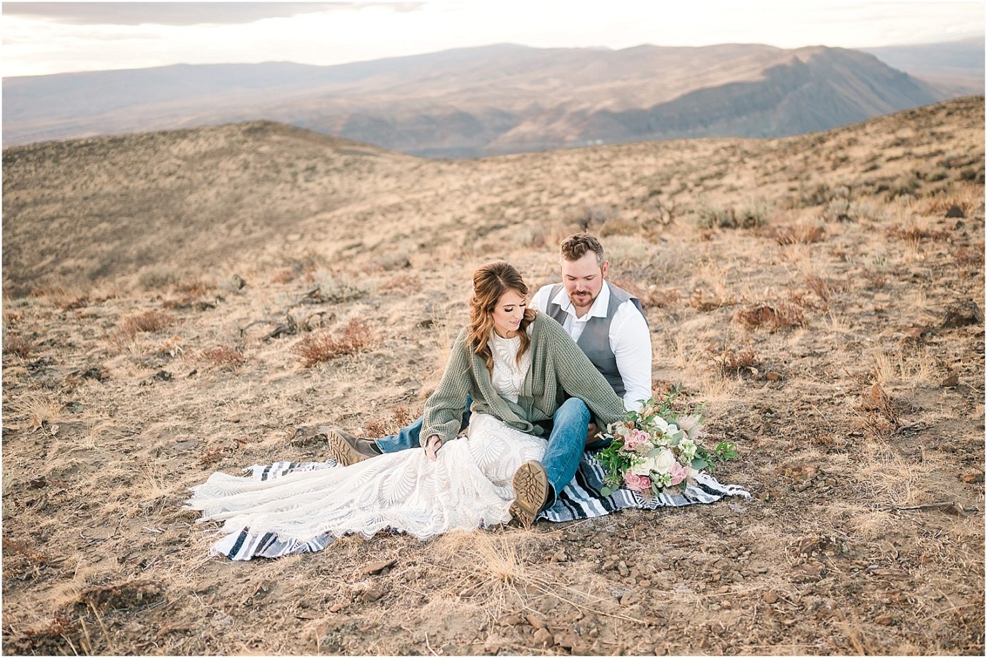 Eastern Washington Elopement Photographer Mike and Carley boho bride on mountain top