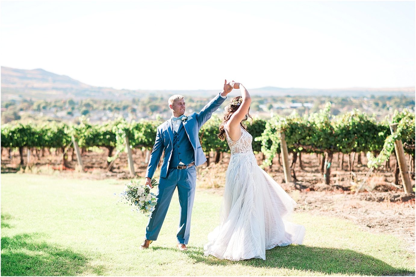 Terra Blanca Winery Wedding Benton City WA Nate and Jacqueline bride twirling