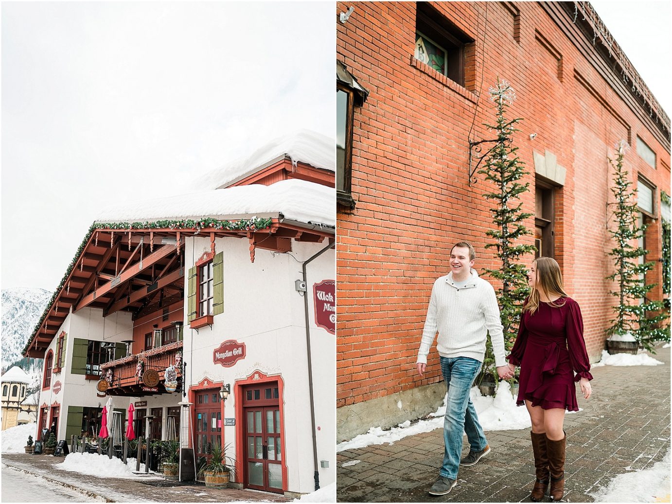 Leavenworth Engagement Session Leavenworth Photographer Dylan and Sydney couple walking on the streets of Leavenworth