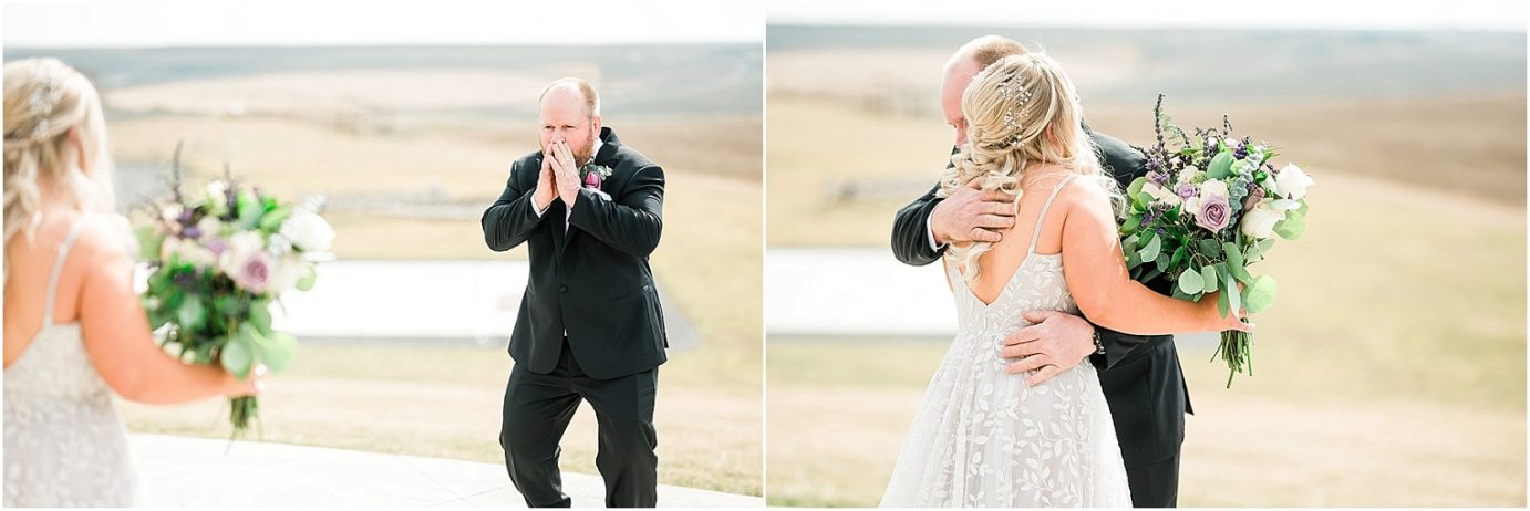 Tin Roof Venue Wedding Moses Lake Dakota and Madisyn first look with brides dad