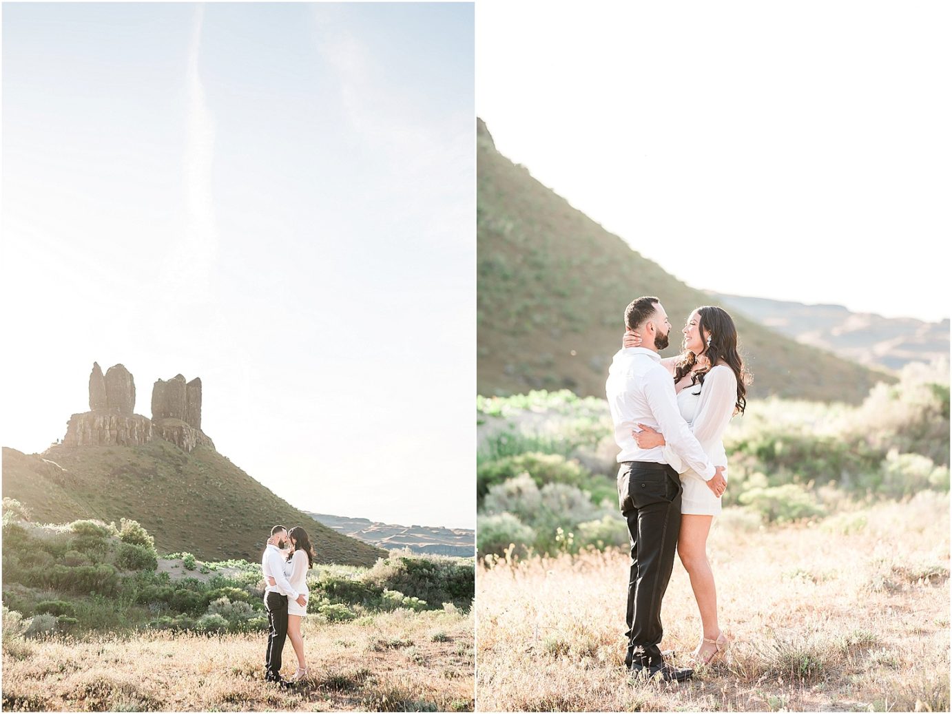 Desert Engagement session Eastern Washington Julio and Marissa hugging by Twin Sisters