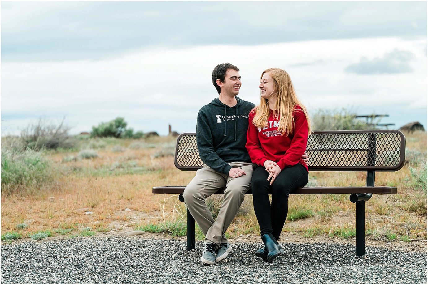 Eastern Washington engagement session Jack and Kirby sitting on a bench
