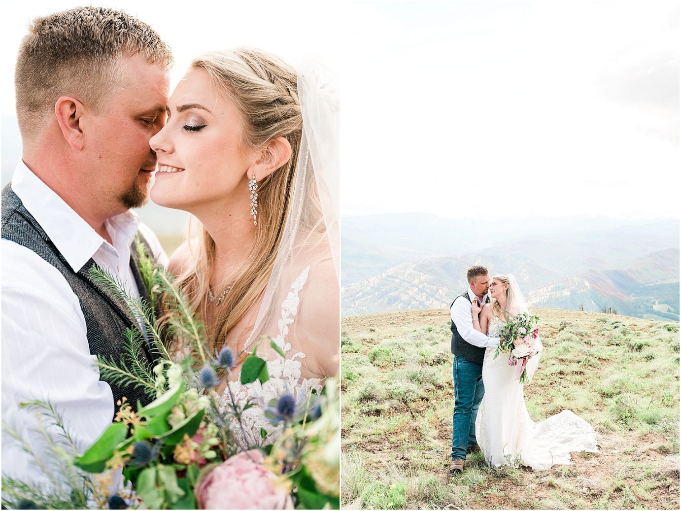 Beautiful Elk Ridge Wedding Naches Photographer Cory and Jenna bride and groom on a mountain