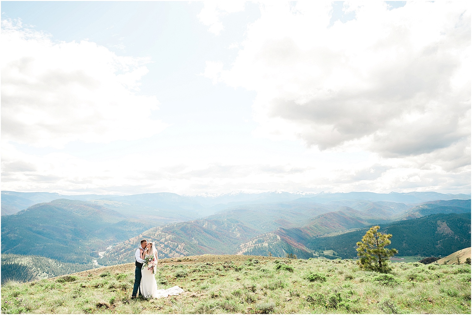 Beautiful Elk Ridge Wedding Naches Photographer Cory and Jenna bride and groom on a mountain