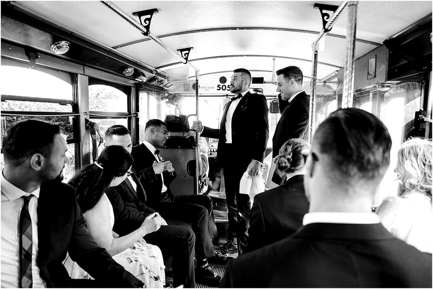 Karma Vineyards Wedding Chelan Photographer Mansel and Rita wedding party loading the trolley