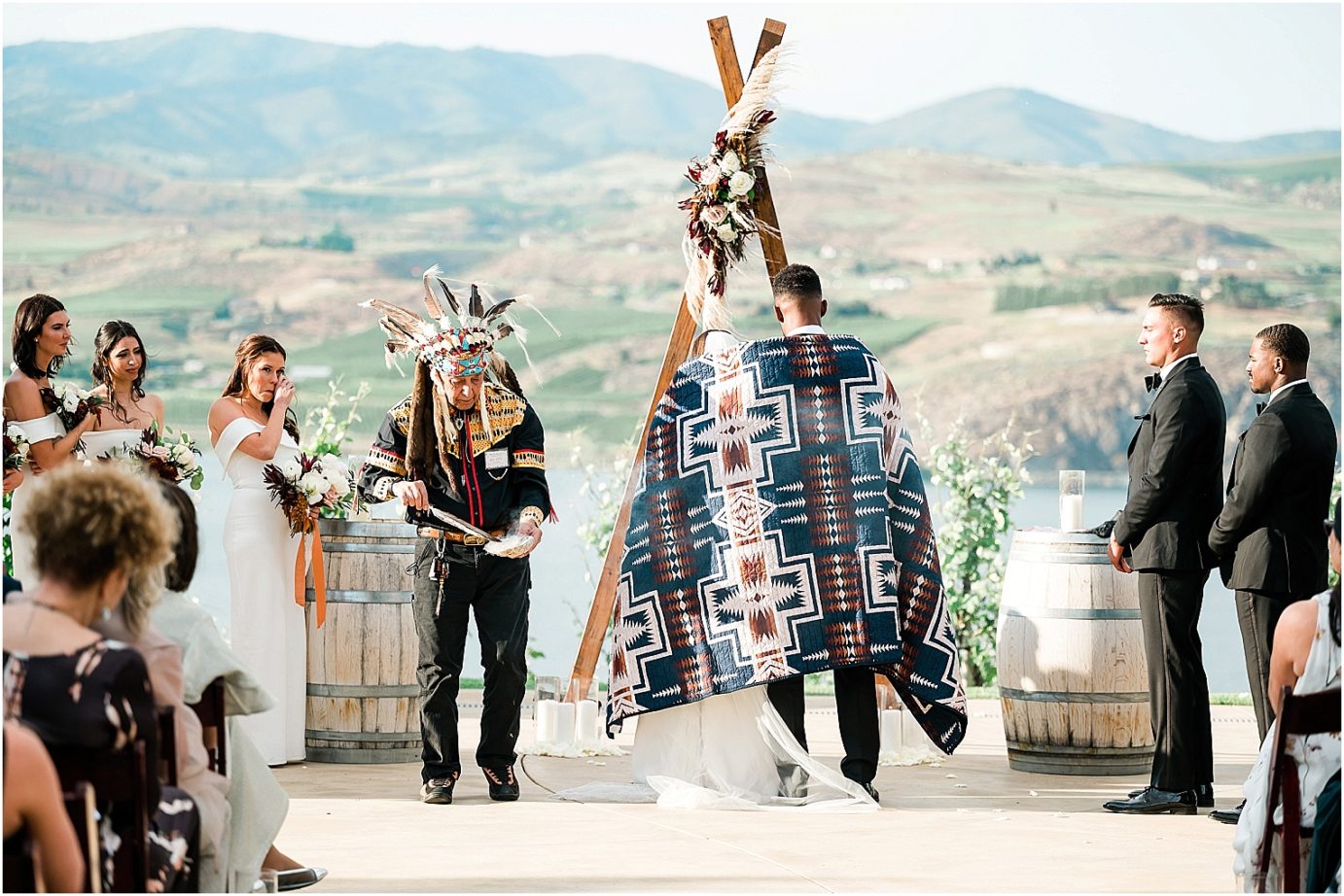 Karma Vineyards Wedding Chelan Photographer Mansel and Rita ceremony with native american blessing
