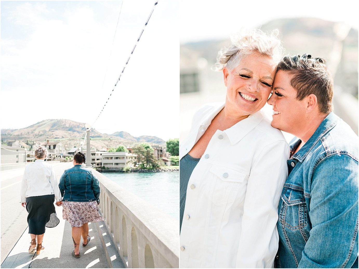 Lake Chelan engagement session Chelan WA Dawn and Candy on the bridge over the river