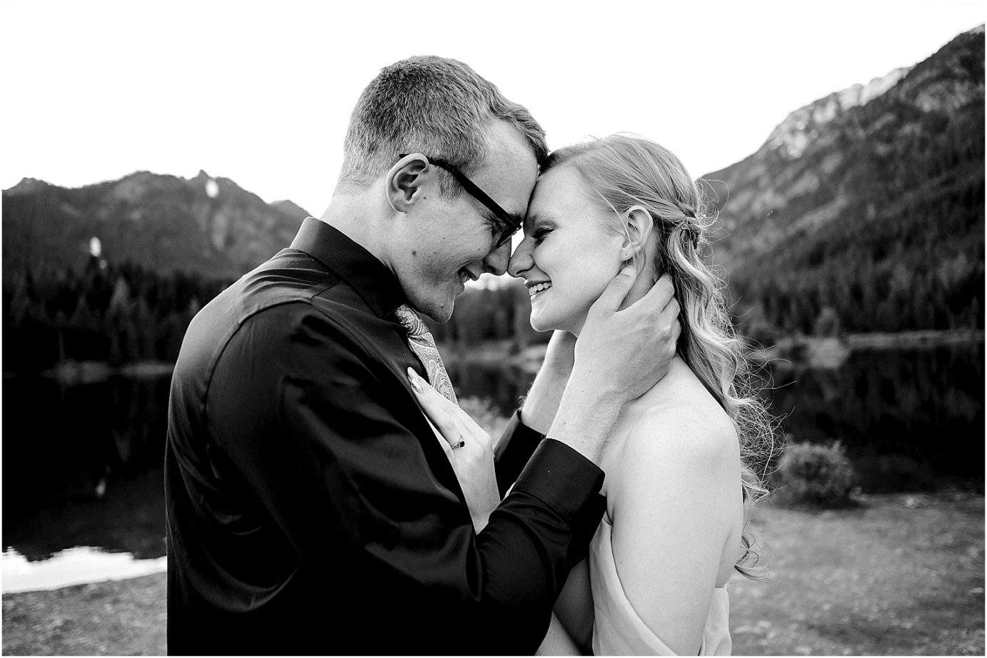 Couple hugging during snoqualmie pass engagement session