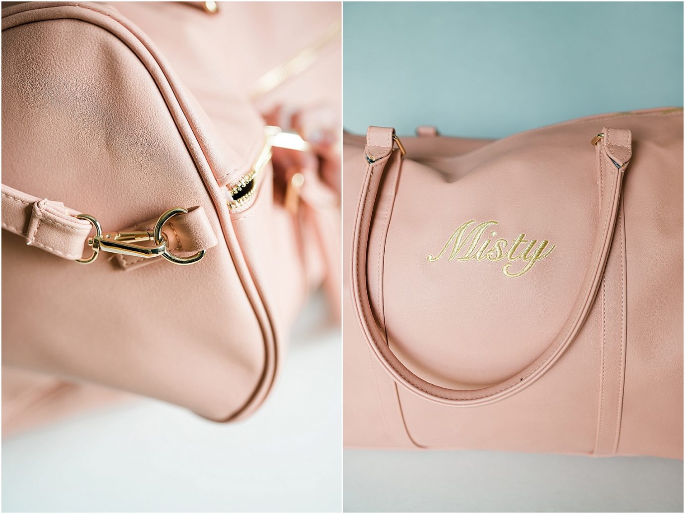 Gift Ideas for Bridesmaids for Brides Misty C Photography_0001Gift Ideas for Bridesmaids for Brides customized blush weekender bag with cute handles