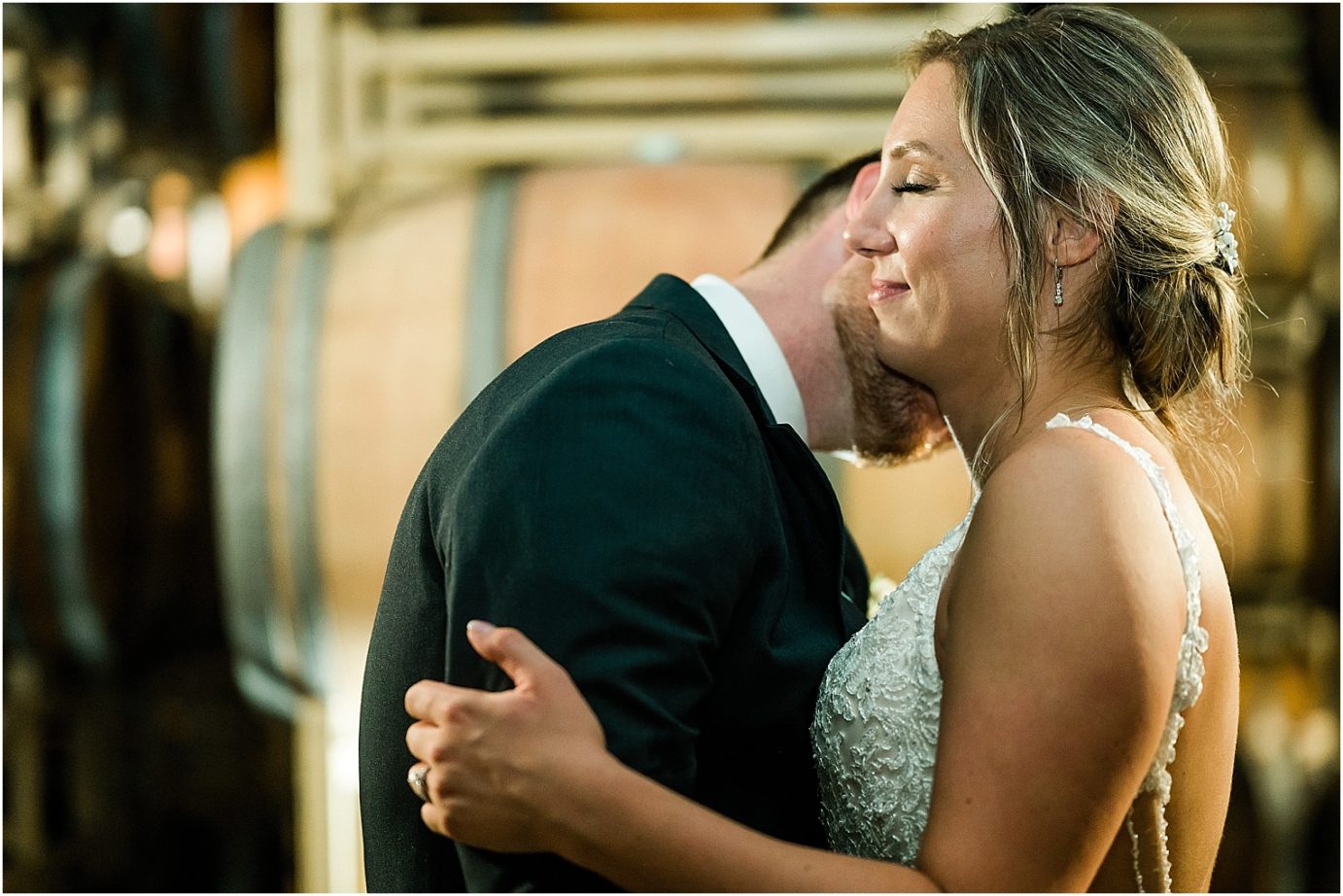 Portraits in wine cave for wedding at Terra Blanca Winery