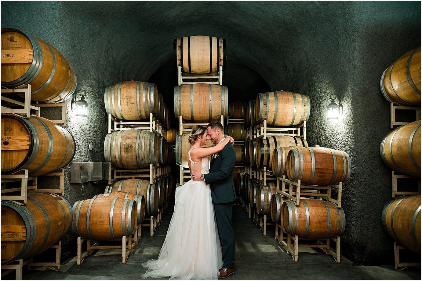 Portraits in wine cave for wedding at Terra Blanca Winery