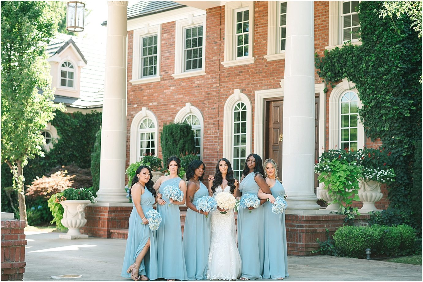Disney-inspired Oakshire Estate Wedding bride and bridesmaids in vanity fair style photo