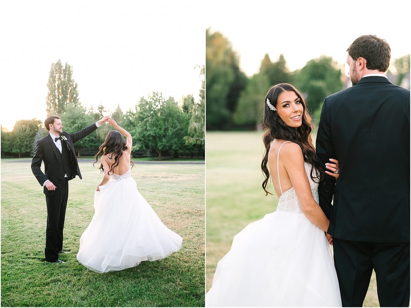 Disney-inspired Oakshire Estate Wedding sunset photos with couple