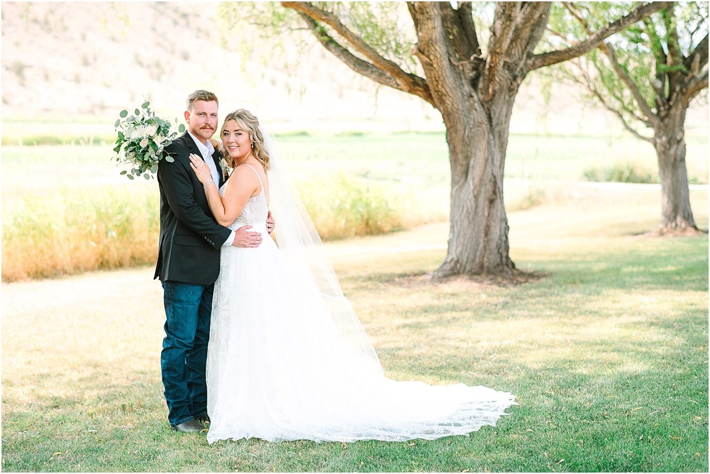 Party Barn at HJ Ranch Wedding groom and bride portrait