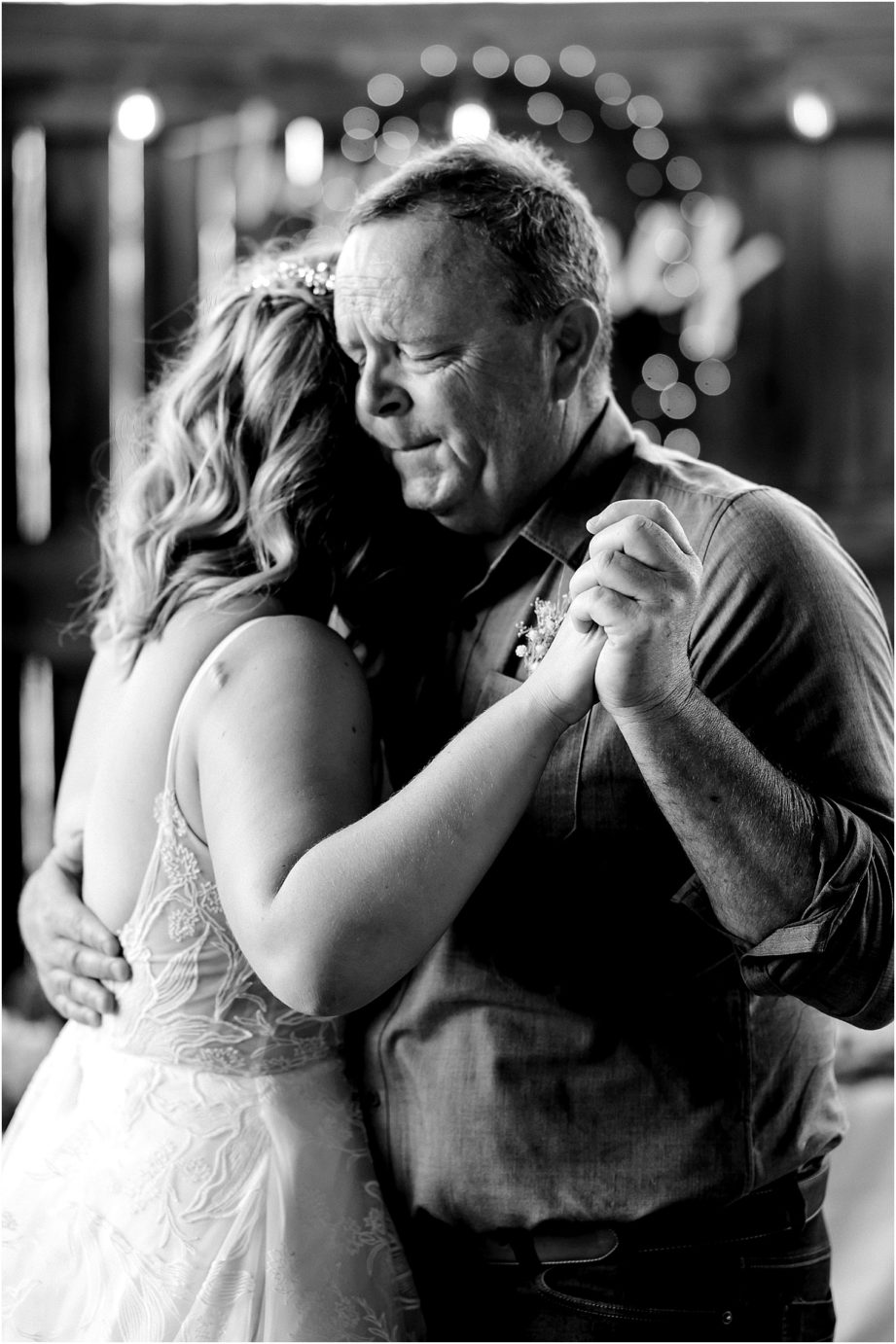 Party Barn at HJ Ranch bride's dad crying during dance