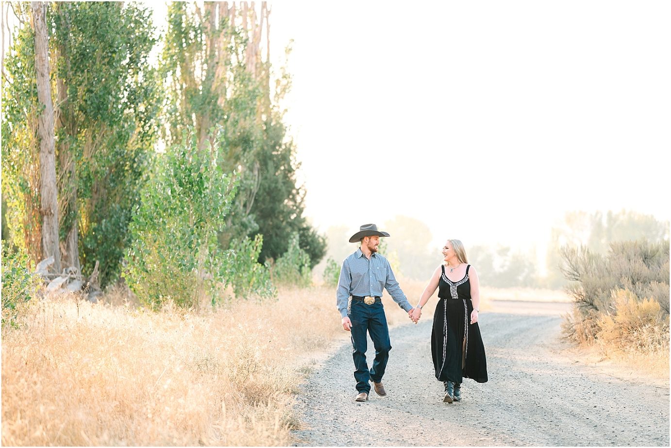 Engagement session in the desert Central WA Andrew and Shelby couple wearing western attire