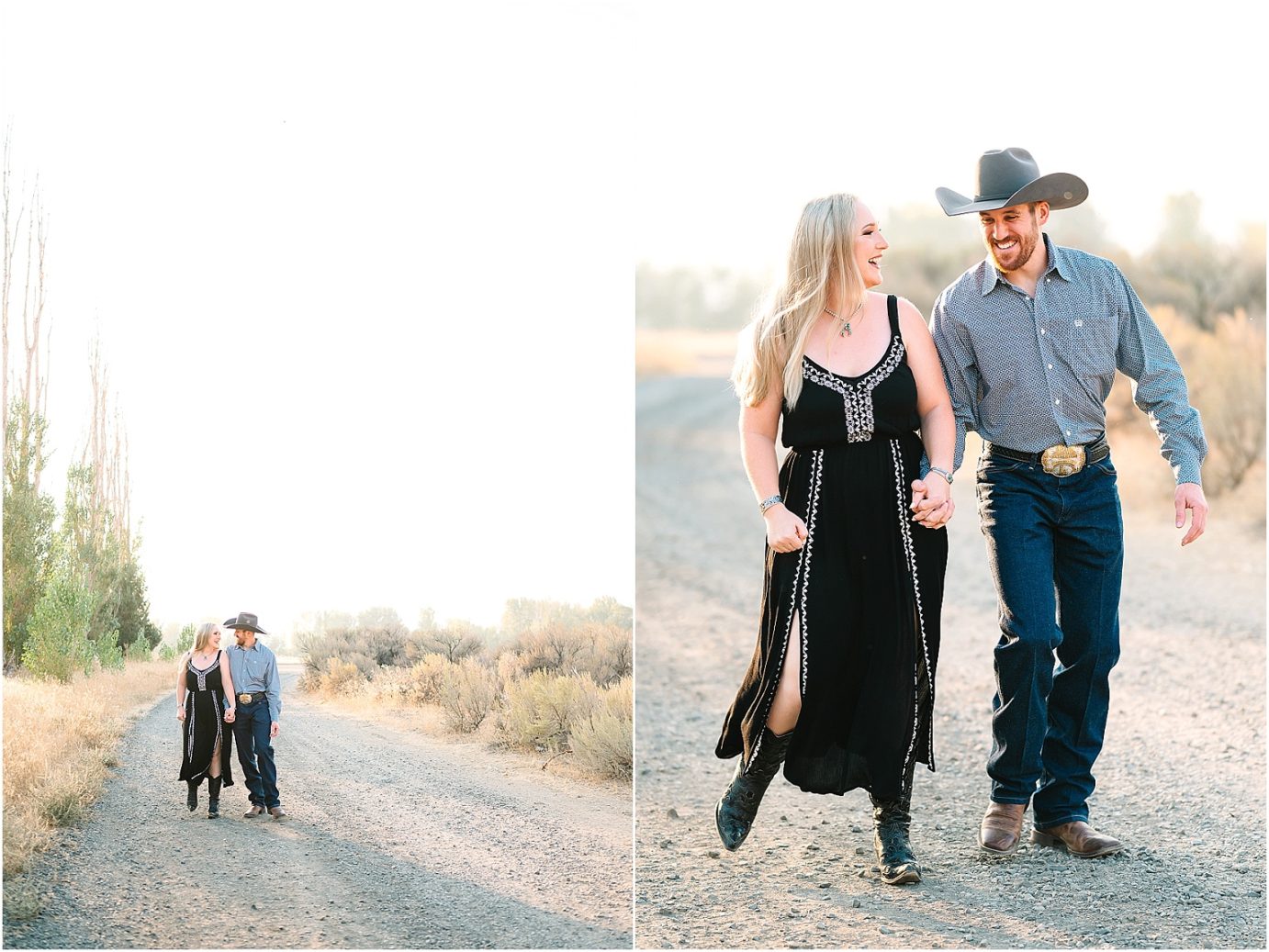 Engagement session in the desert Central WA Andrew and Shelby couple wearing western attire