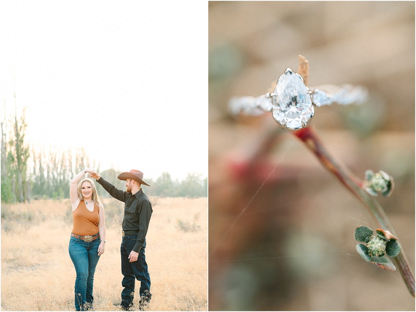 ring shot with cobwebs during engagement session in the desert