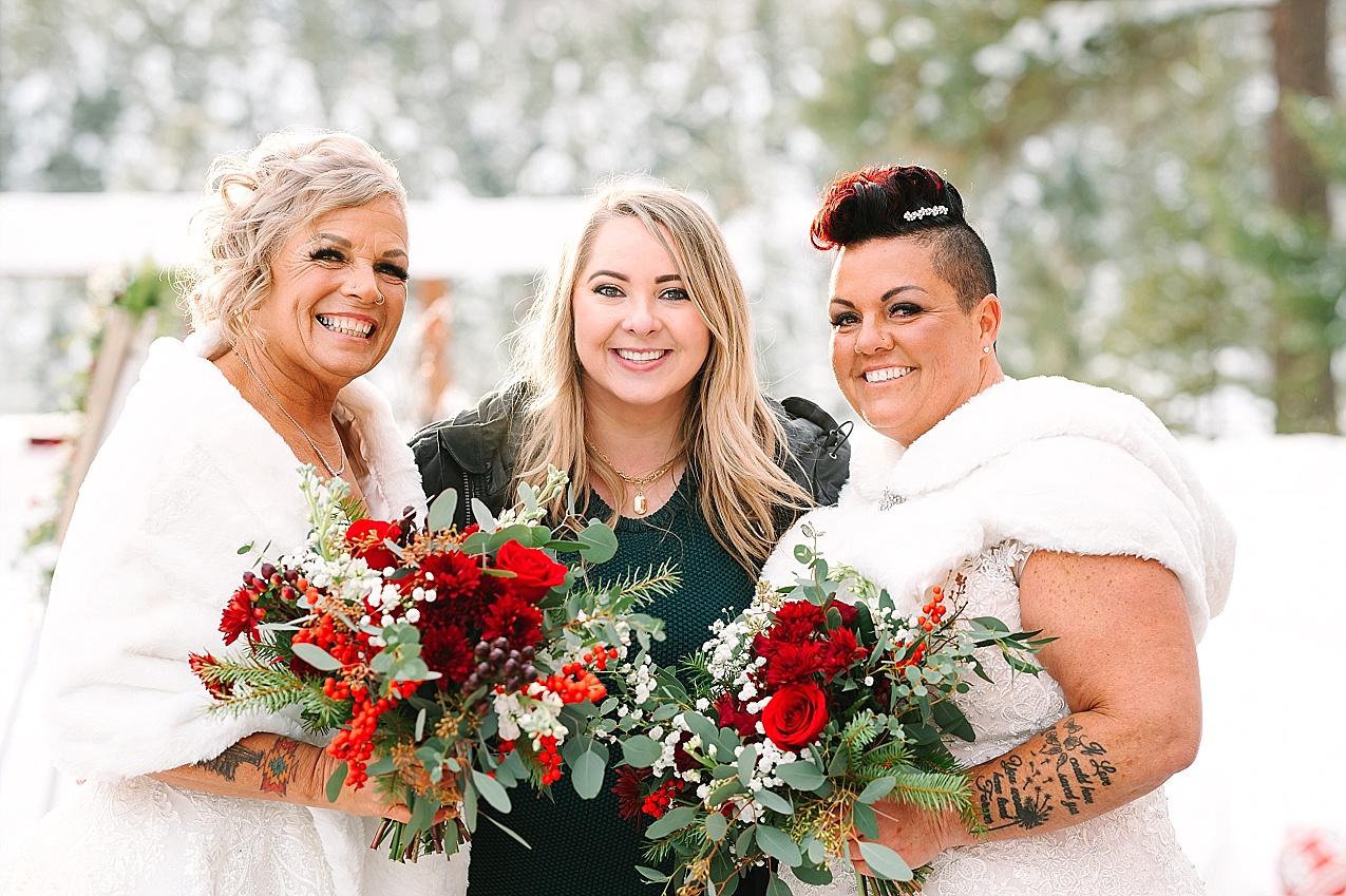 Wintery Pine River Ranch Wedding brides with Misty C Photography