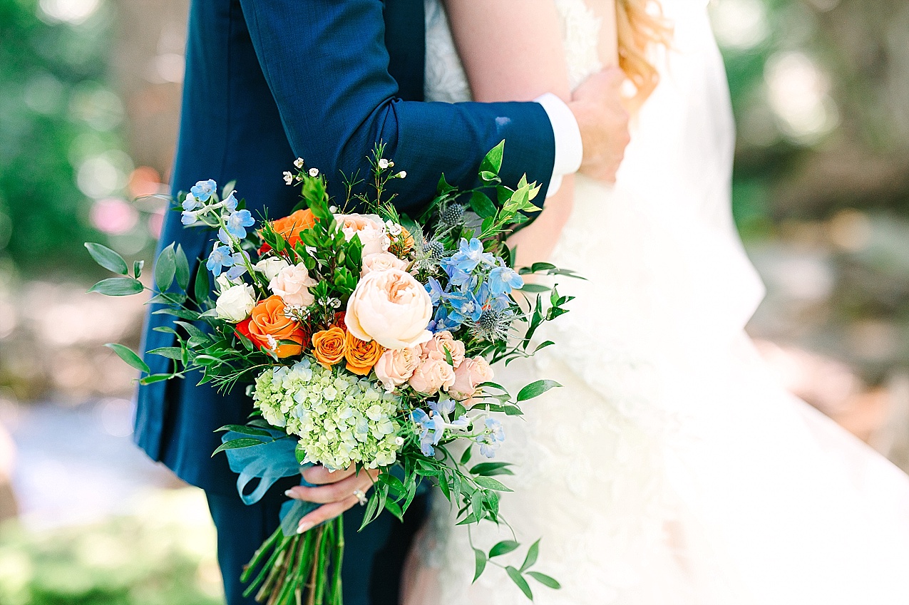 Creekstone Gardens Wedding Walla Walla bridal bouquet with orange and blue
