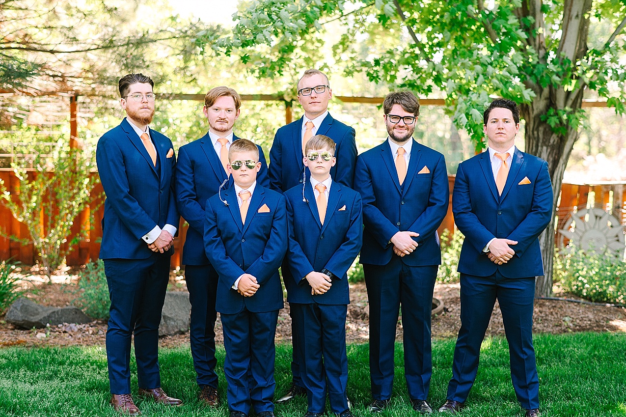 Creekstone Gardens Wedding Walla Walla groom and groomsmen in navy suits