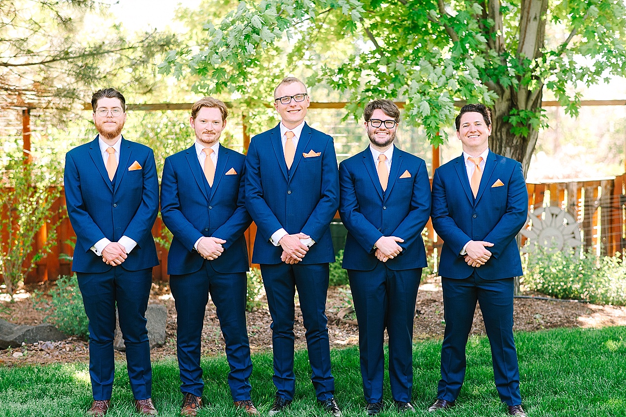 Creekstone Gardens Wedding Walla Walla groom and groomsmen in navy suits