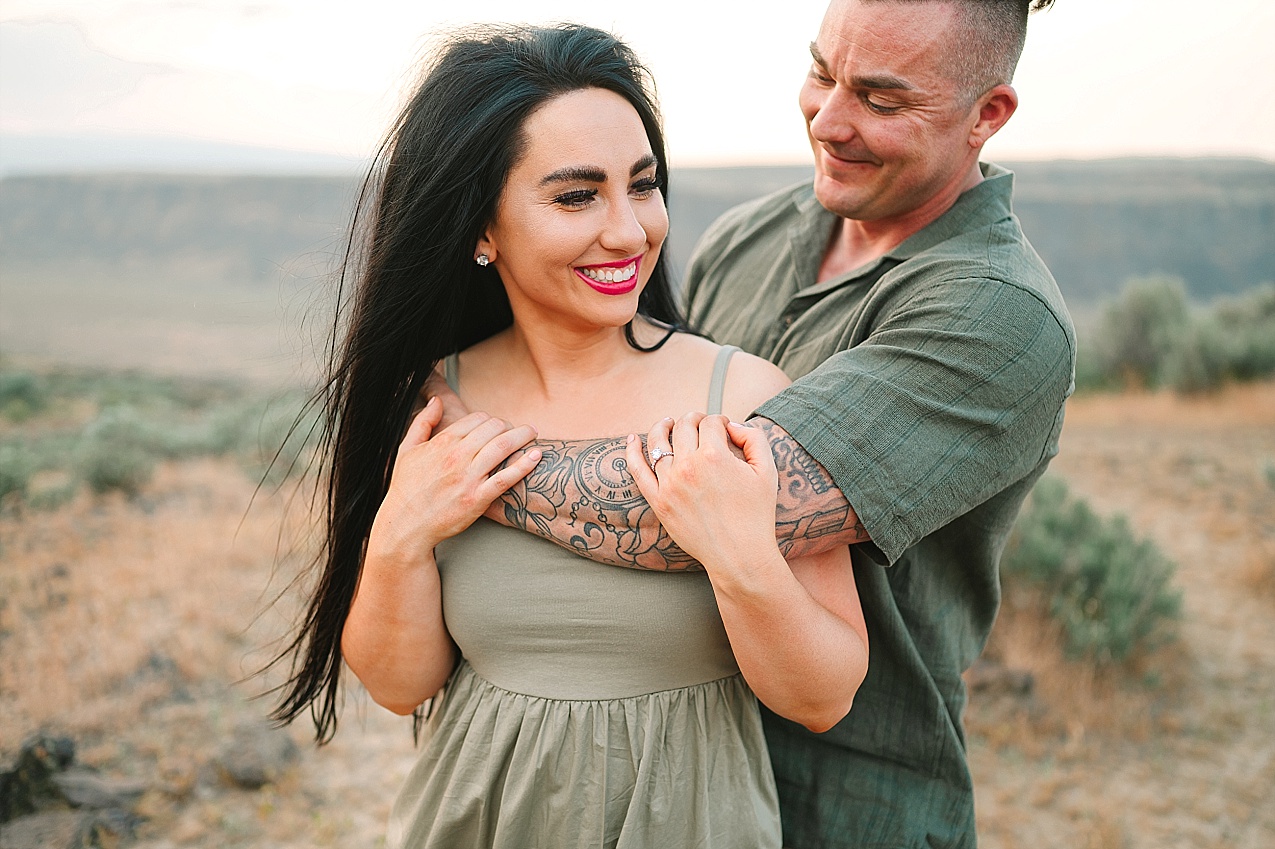Eastern Washington engagement session Nathan and Ashley smiling at each other