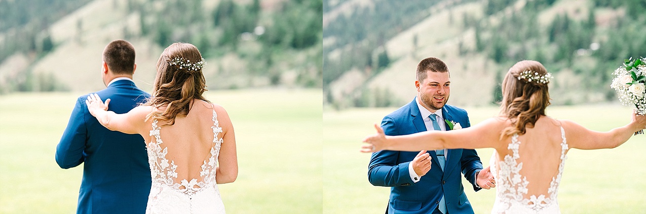 American Homestead Wedding Naches Photographer Bailey and Nikkie first look