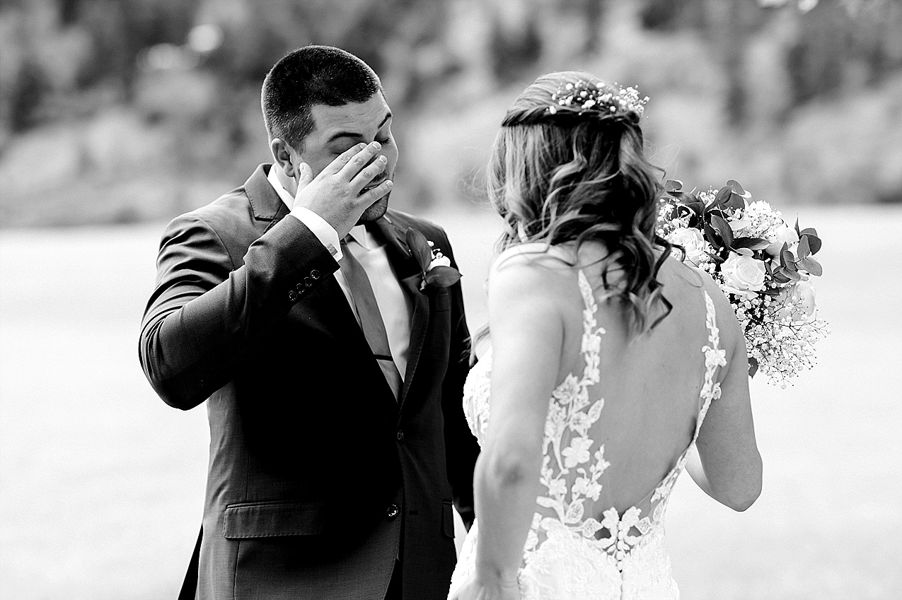 American Homestead Wedding Naches American Homestead Wedding Naches Photographer Bailey and Nikkie first look and groom is crying