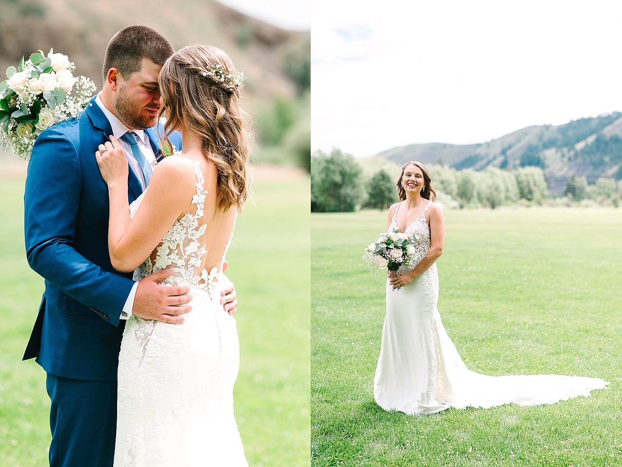American Homestead Wedding Naches Photographer Bailey and Nikkie bride and groom hugging in field