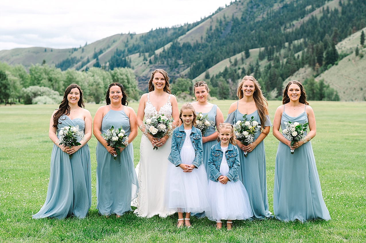 American Homestead Wedding Naches Photographer Bailey and Nikkie bridal party in blue dresses
