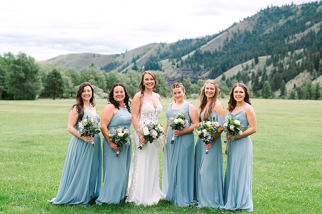 American Homestead Wedding Naches Photographer Bailey and Nikkie bridal party in blue dresses