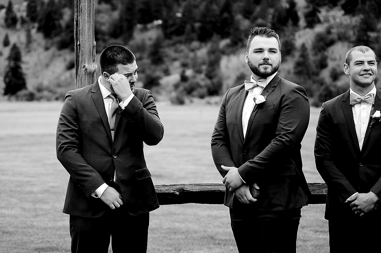 American Homestead Wedding Naches Photographer Bailey and Nikkie groom crying when he sees bride