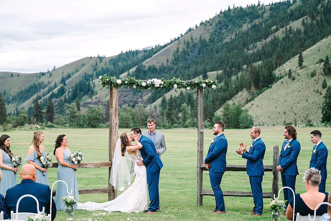 American Homestead Wedding Naches Photographer Bailey and Nikkie last first kiss