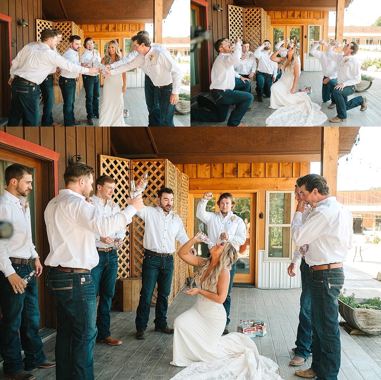 McIntosh Ranch Wedding Ellensburg WA Blake and Korteney bride ices the groomsmen