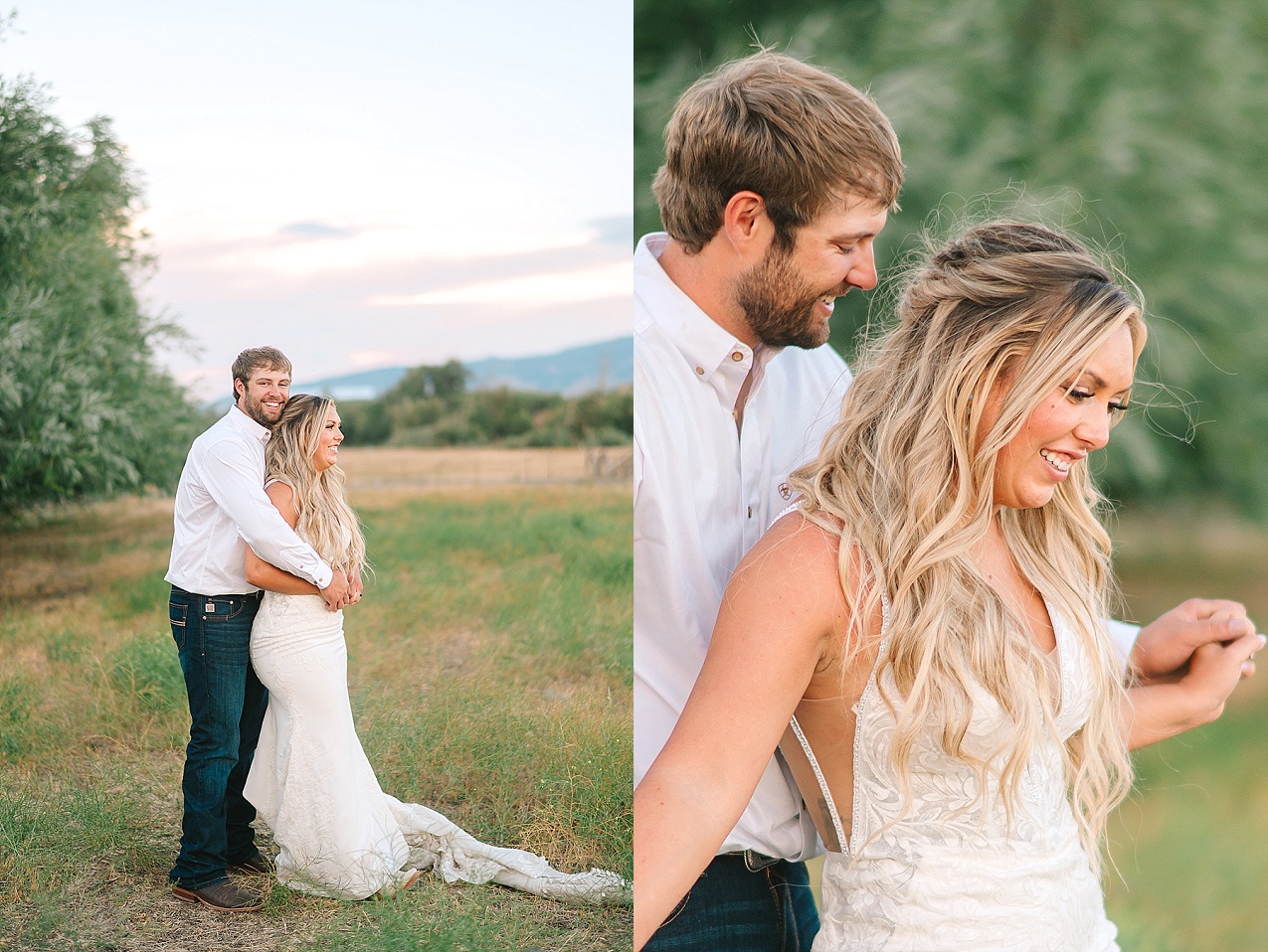 McIntosh Ranch Wedding Ellensburg WA Blake and Korteney bride and groom in a field