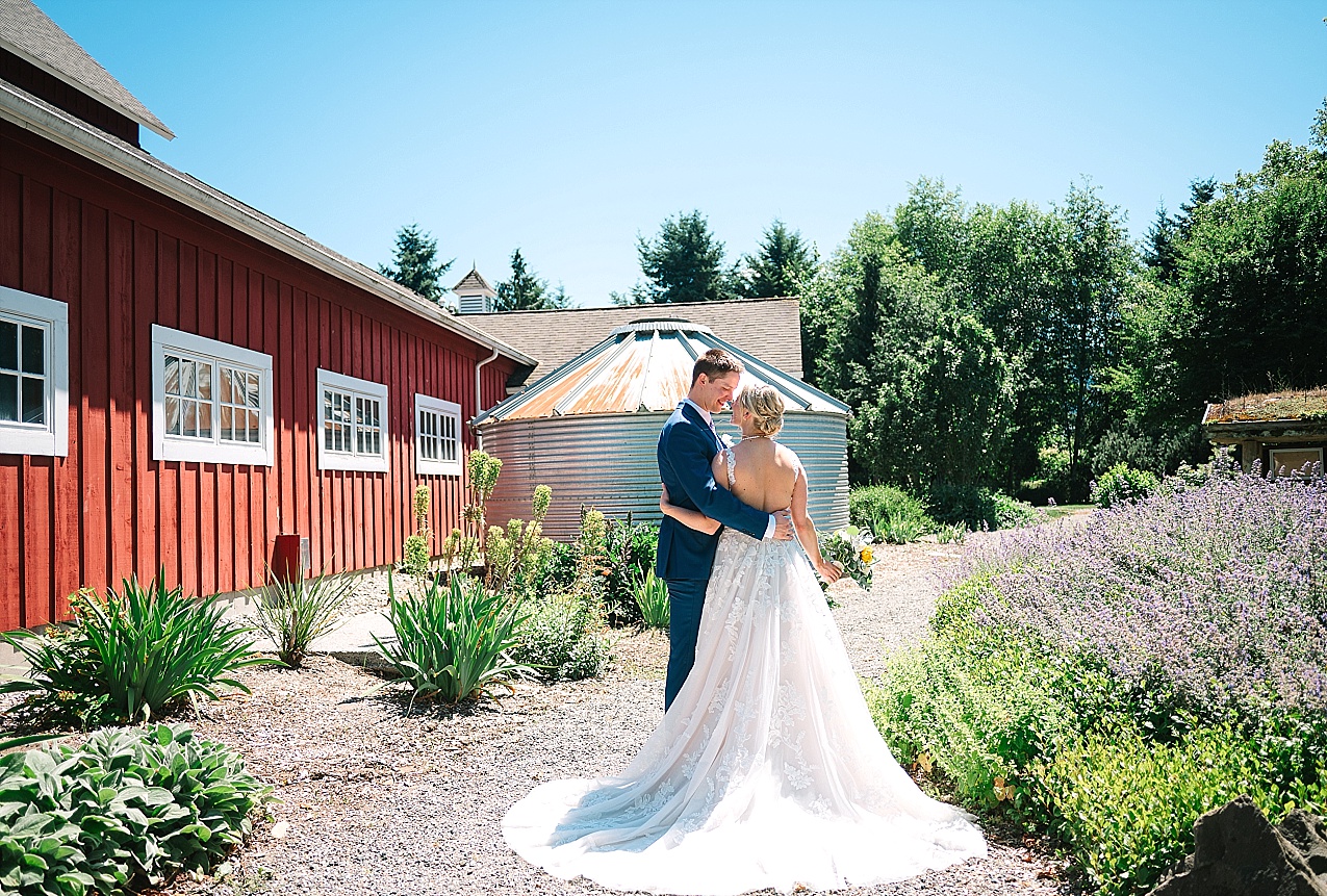 Pickering Barn Wedding Bride and groom portraits in front of the barn