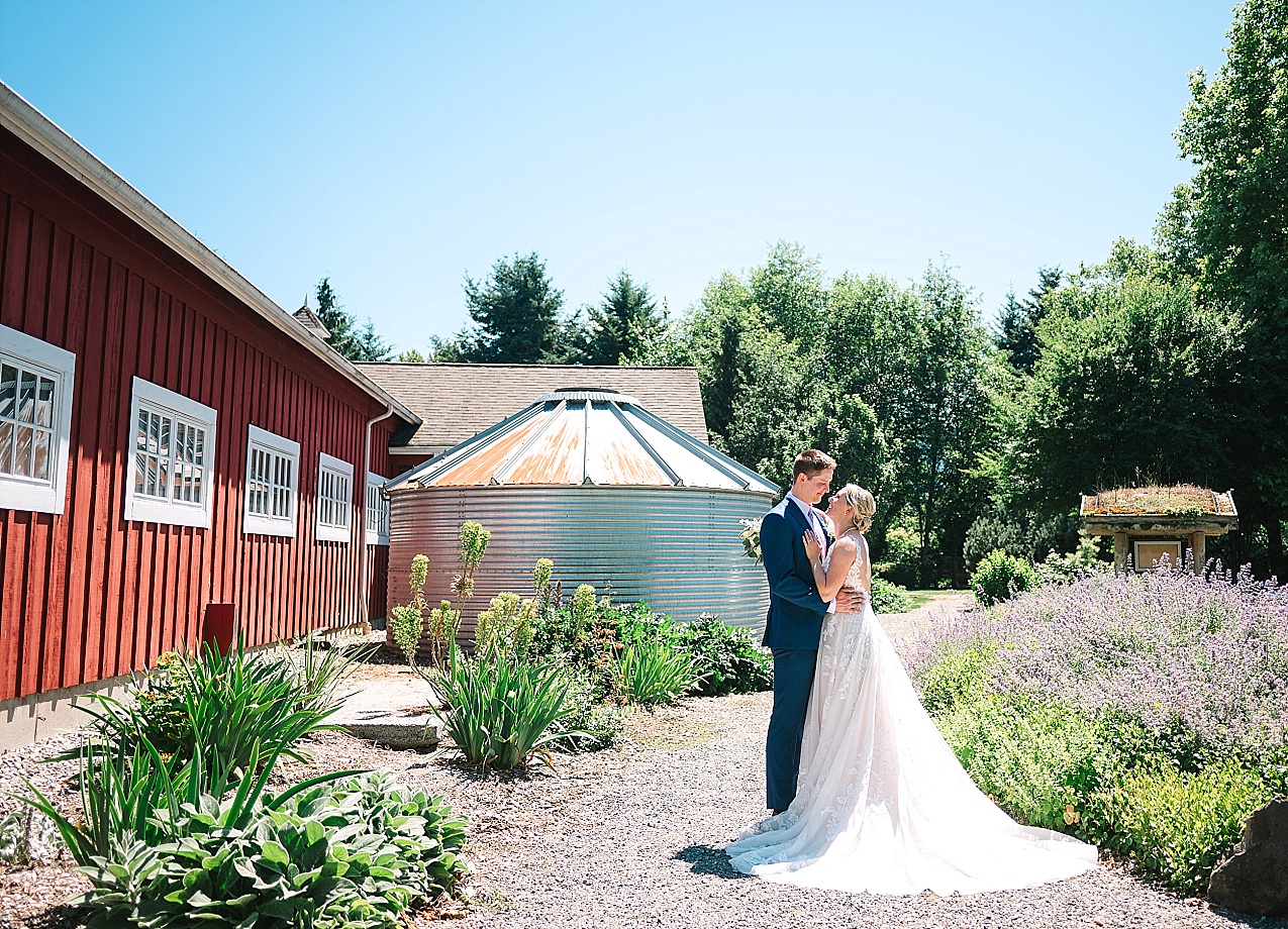 Pickering Barn Wedding Bride and groom portraits in front of the barn