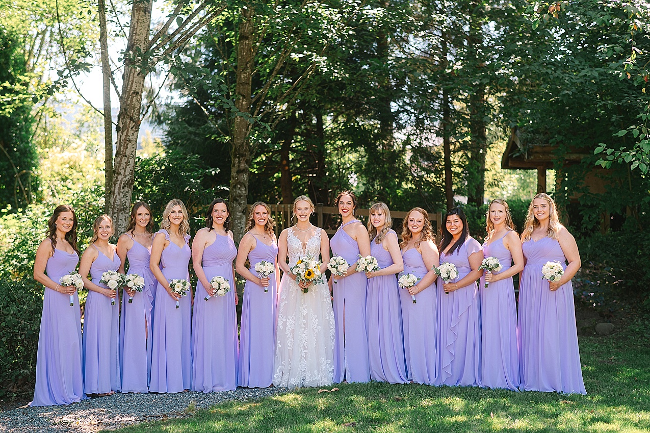 Pickering Barn Wedding bridal party in lavender dresses