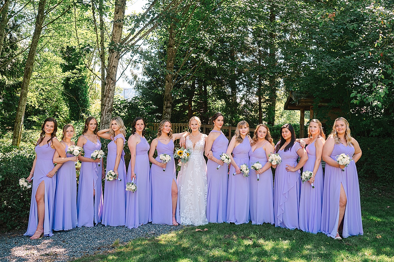 Pickering Barn Wedding bridal party in lavender dresses